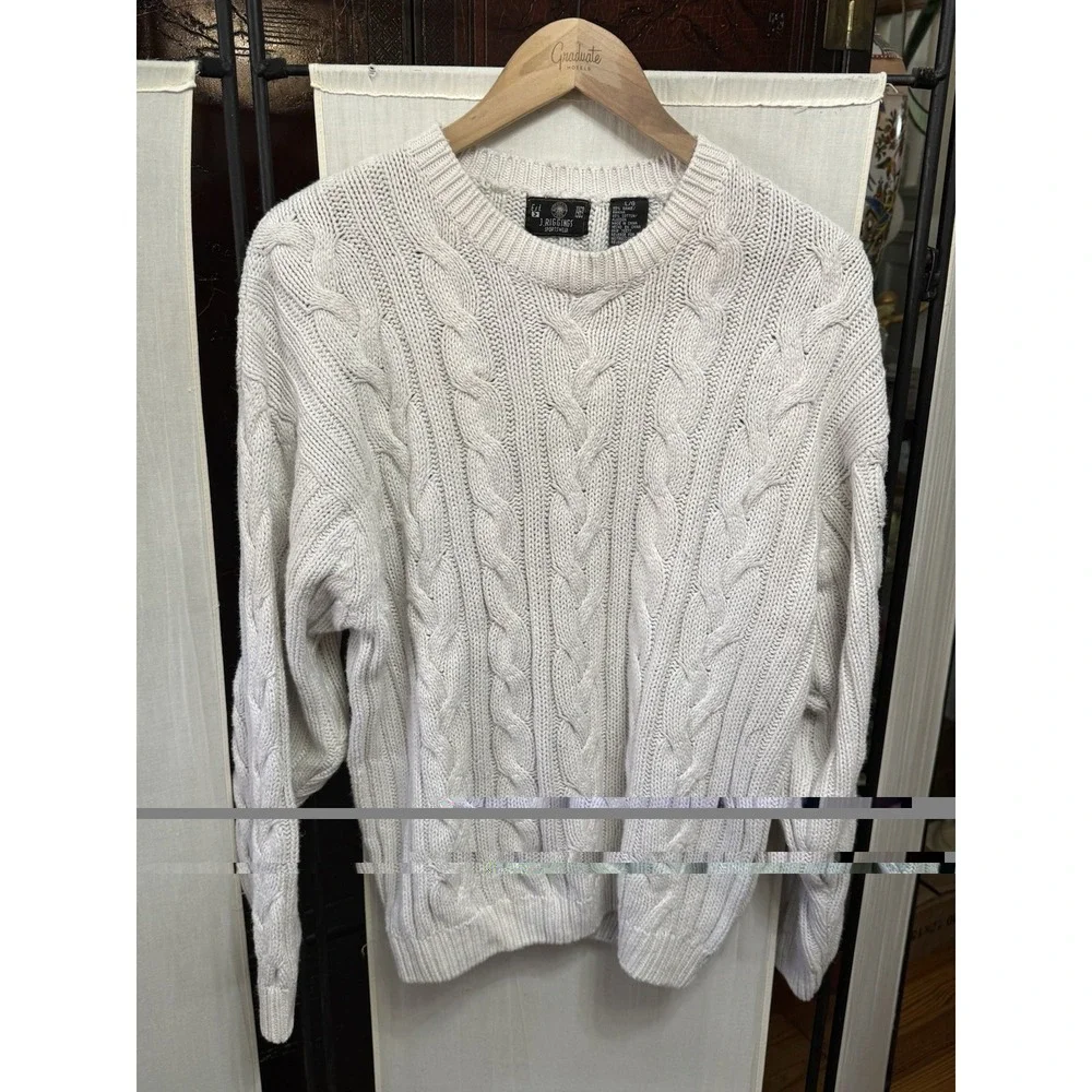 J. Riggins Sportswear Men's L Cable Knit Fisherman Sweater Cream Cotton Ramie